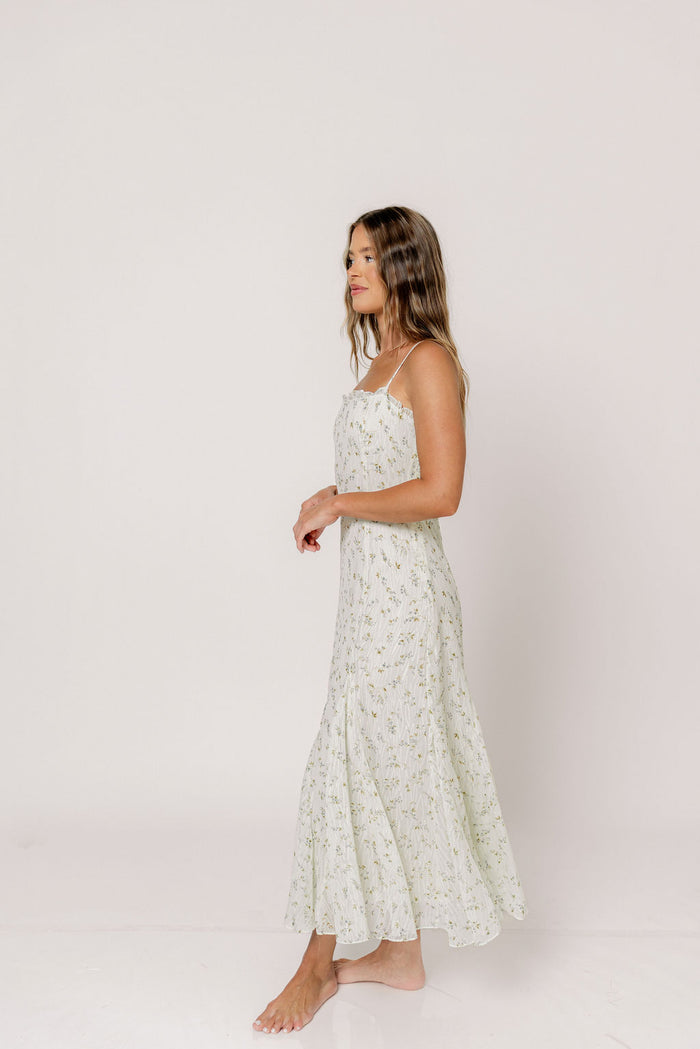 Sidney Floral Mermaid Midi Dress in Ivory