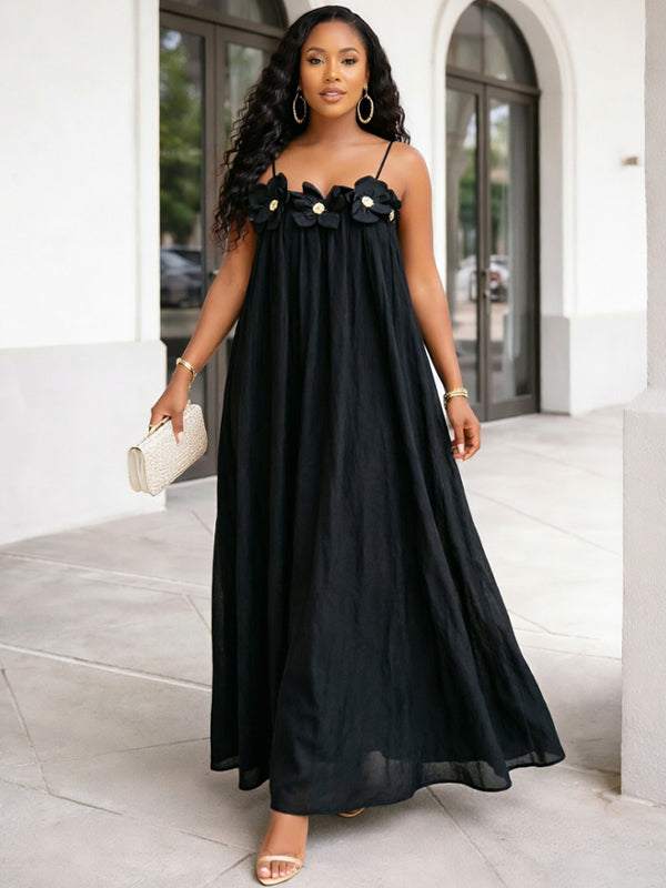 Solid Floral Cami Maxi Dress