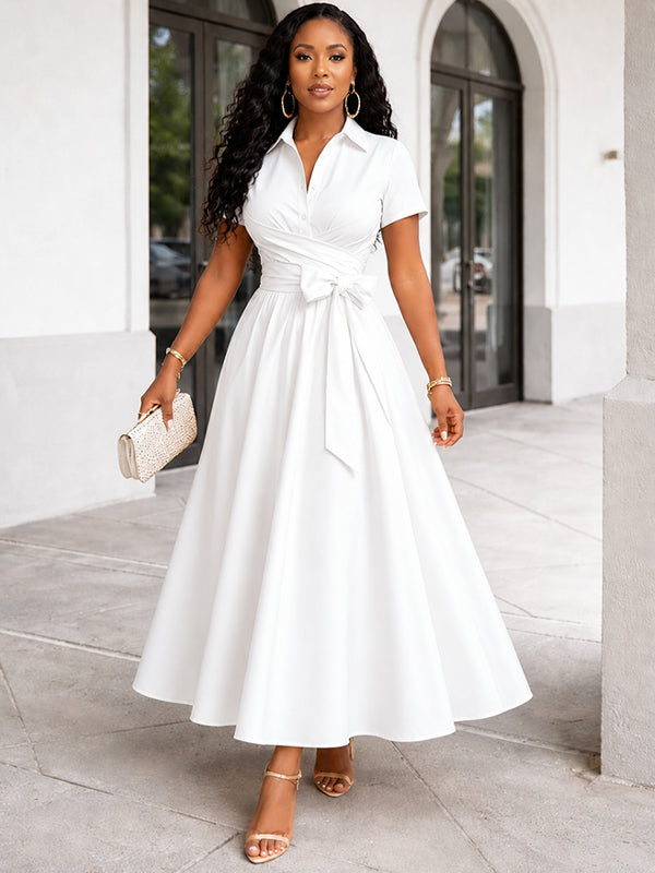 Solid Tied Shirt Dress