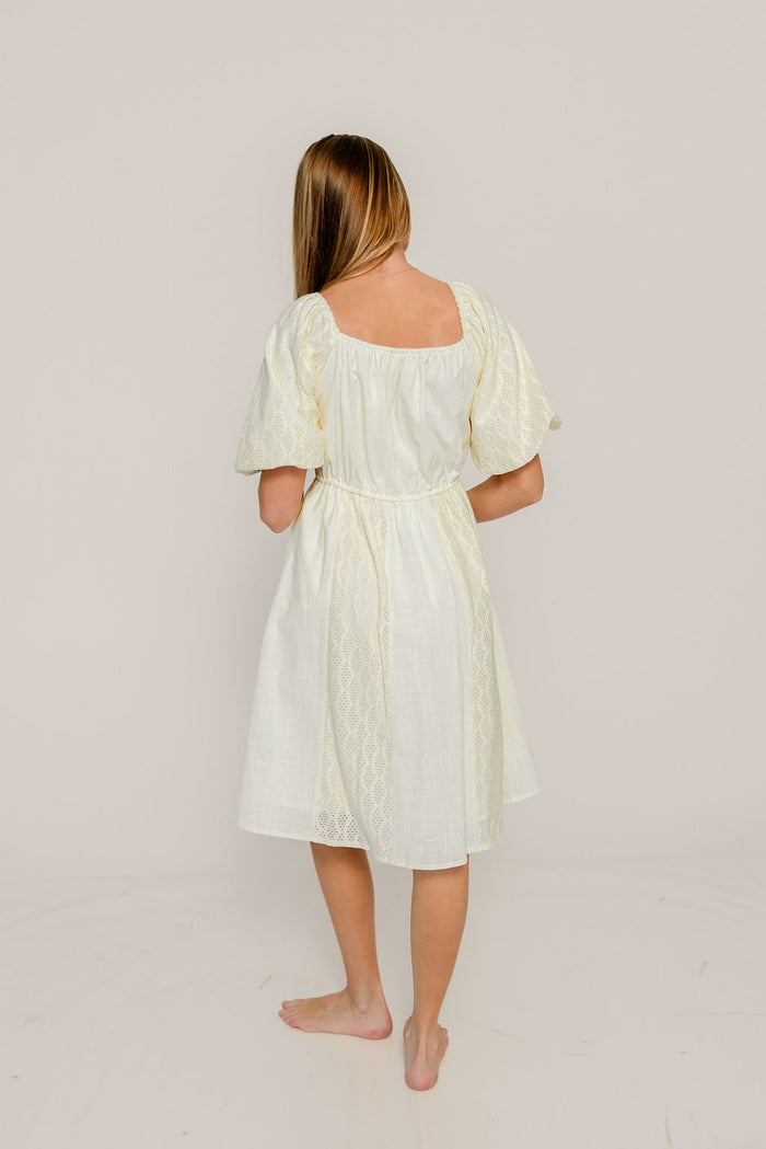 Sonia Lace Detail Puff Sleeve Mini Dress in Cream *Final Sale*
