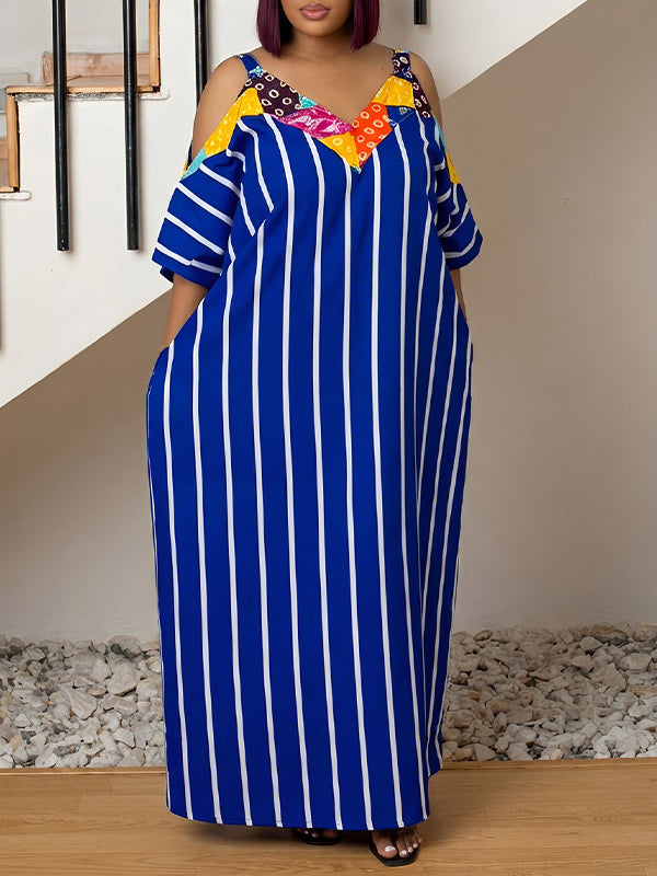 Stripe Cold-Shoulder Maxi Dress