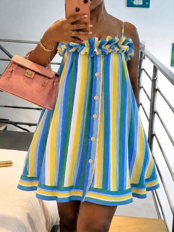 Stripe Frilled Cami Dress
