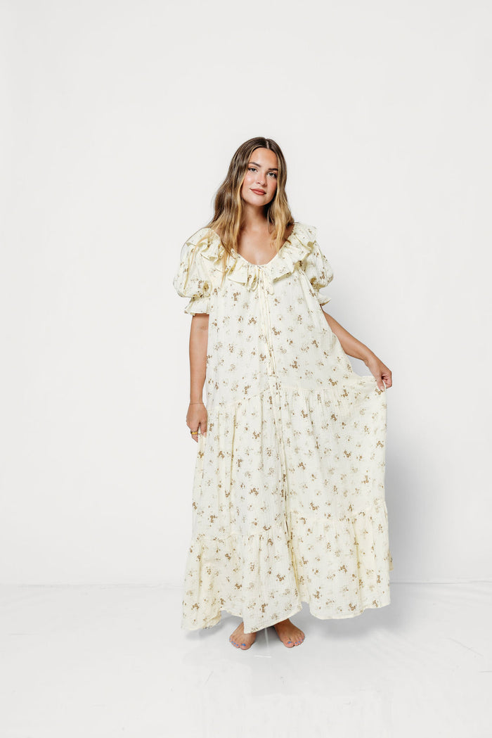 Sunday 100% Cotton Maxi Dress in Taupe Floral - Bump Friendly & Inclusive Sizing *9/30 PRE-ORDER*