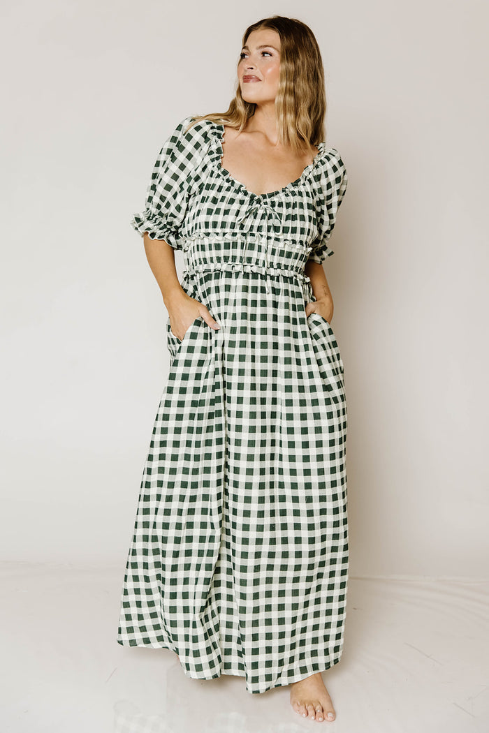 Sydnee Maxi Dress in Green Gingham - Bump Friendly & Inclusive Sizing *9/16 PRE-ORDER*