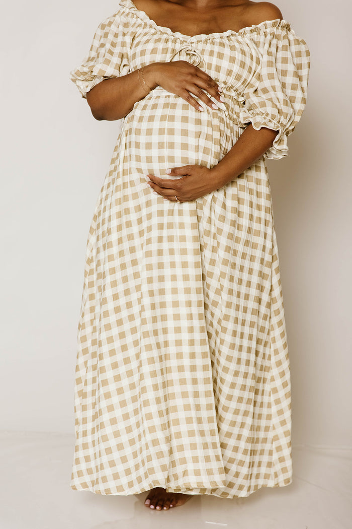Sydnee Maxi Dress in Natural Gingham - Bump Friendly & Inclusive Sizing *9/16 PRE-ORDER*