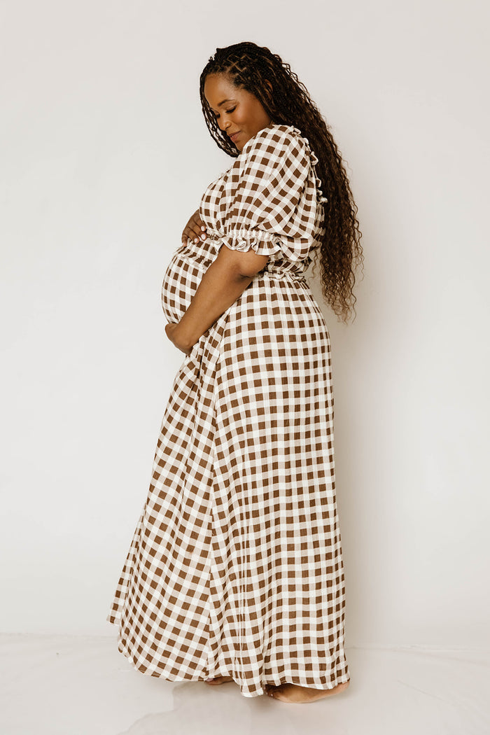 Sydnee Maxi Dress in Rust Brown Gingham - Bump Friendly & Inclusive Sizing *9/16 PRE-ORDER*