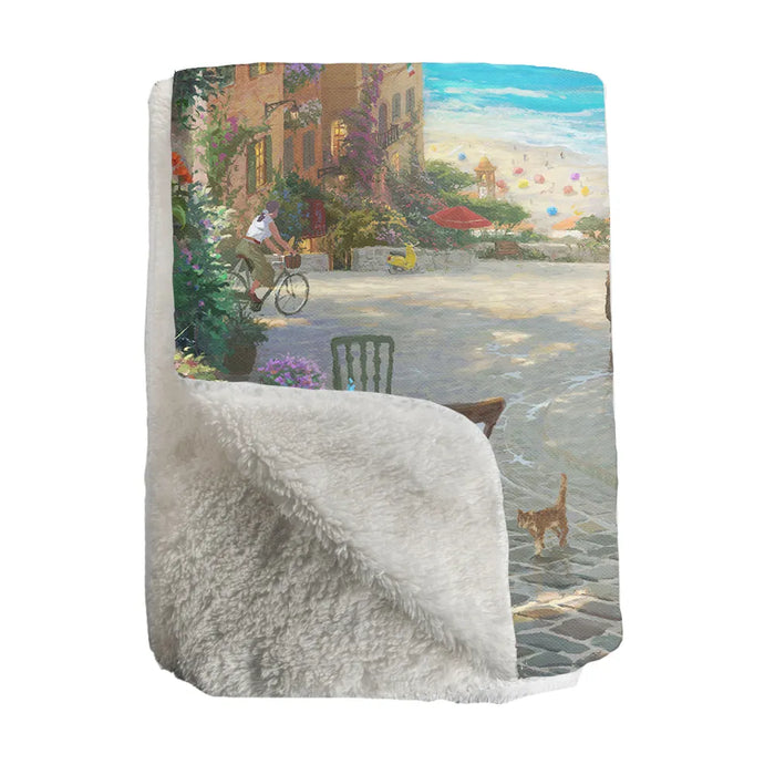 Thomas Kinkade Italian Cafe Sherpa Throw Blanket