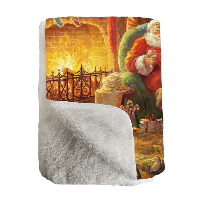 Thomas Kinkade Santa's Workshop Sherpa Throw Blanket