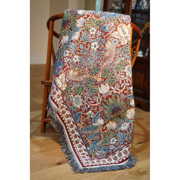 THROW-WM-STRD-SQ | William Morris Strawberry Thief Red Throw