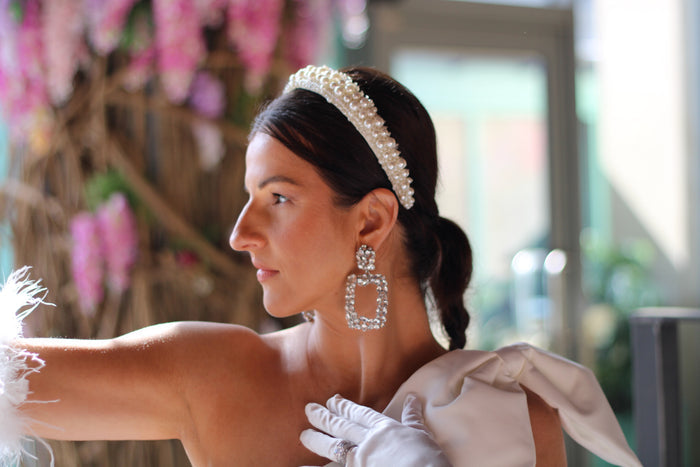 White Pearl Bridal Headband - Velo Bianco