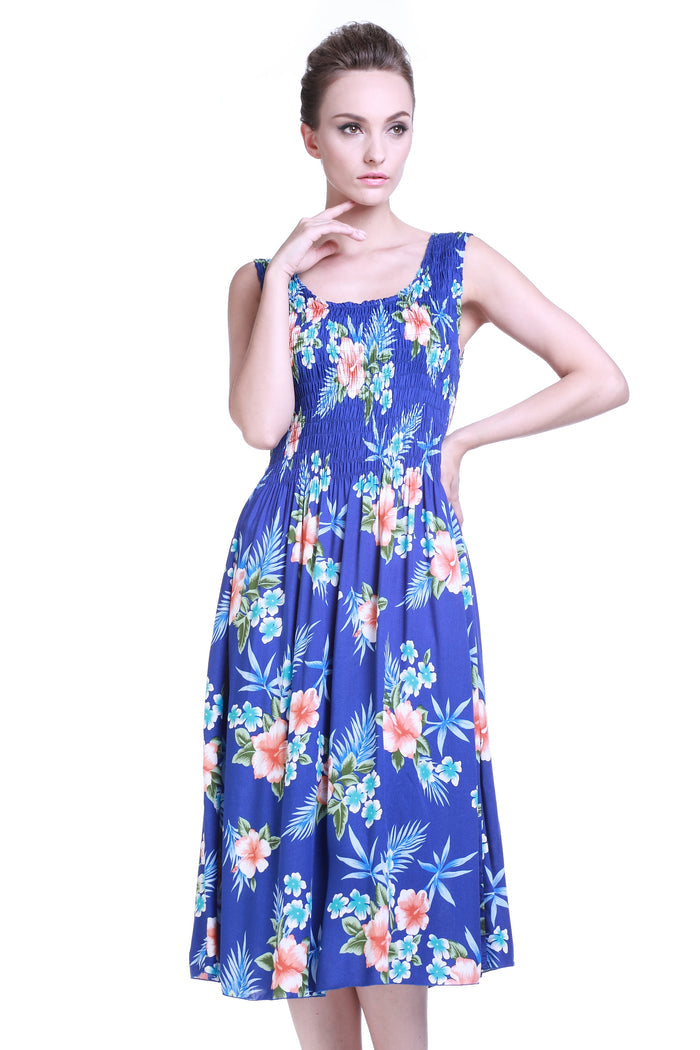 Women's Elastic Tank Dress Hibiscus Blue