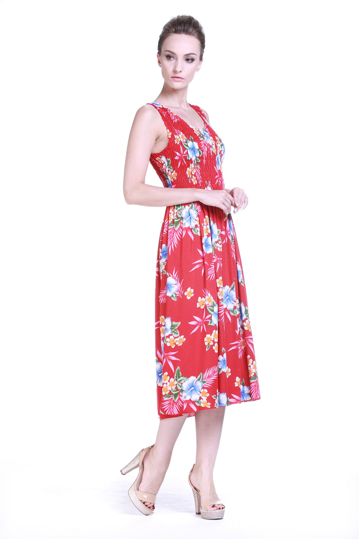 Women's Elastic Tank Dress Hibiscus Red