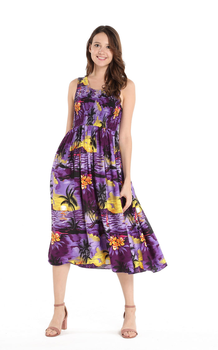 Women's Elastic Tank Dress Sunset Purple