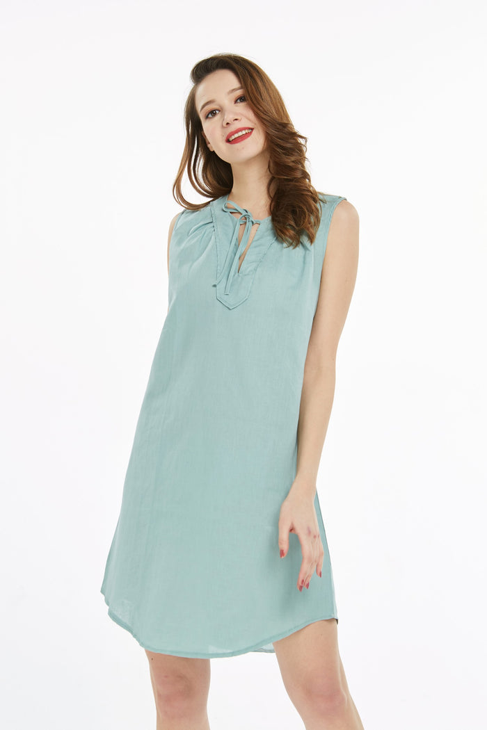 Women's Linen Cotton Tunic Dress Sea Grass
