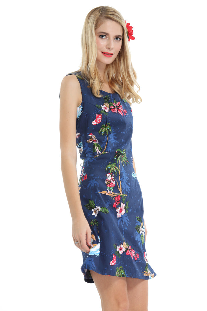 Women's Tank Fit Dress in Christmas Santa Navy
