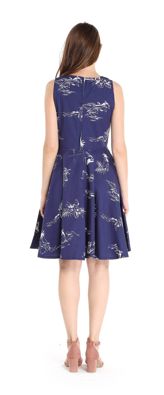Women's Vintage Fit and Flare Dress in Classic Map Navy