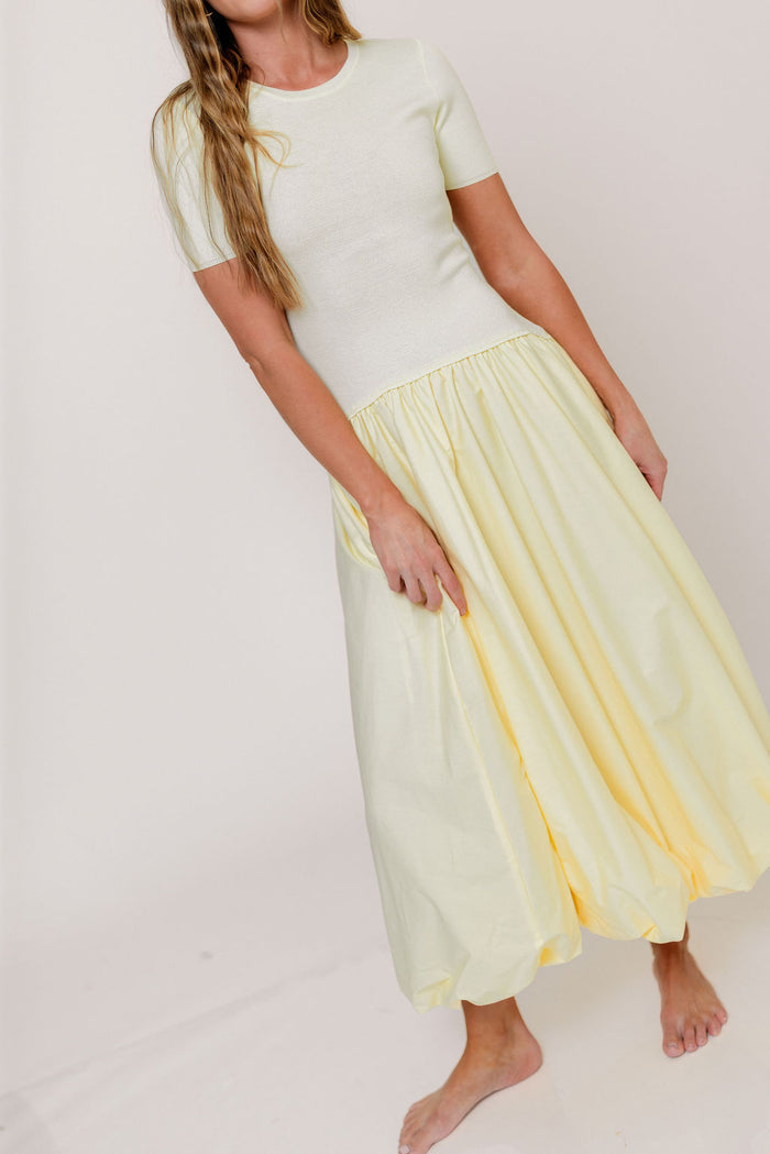 Zaniyah Bubble Skirt Midi Dress in Butter Yellow *Final Sale*