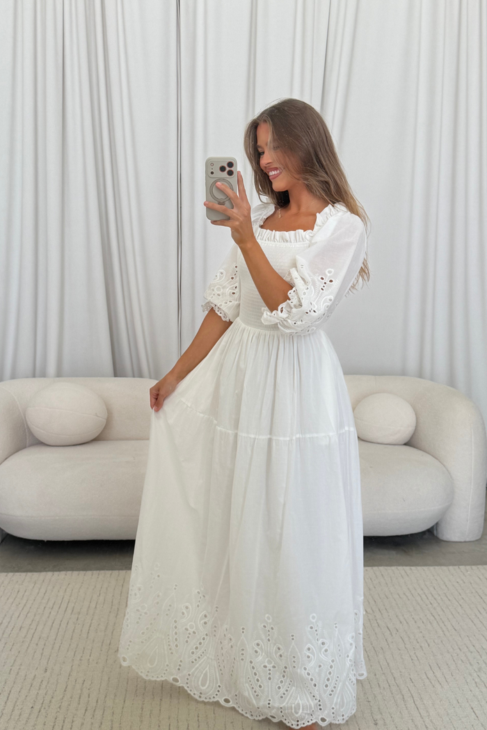 100% Cotton Karolina Maxi Dress in White