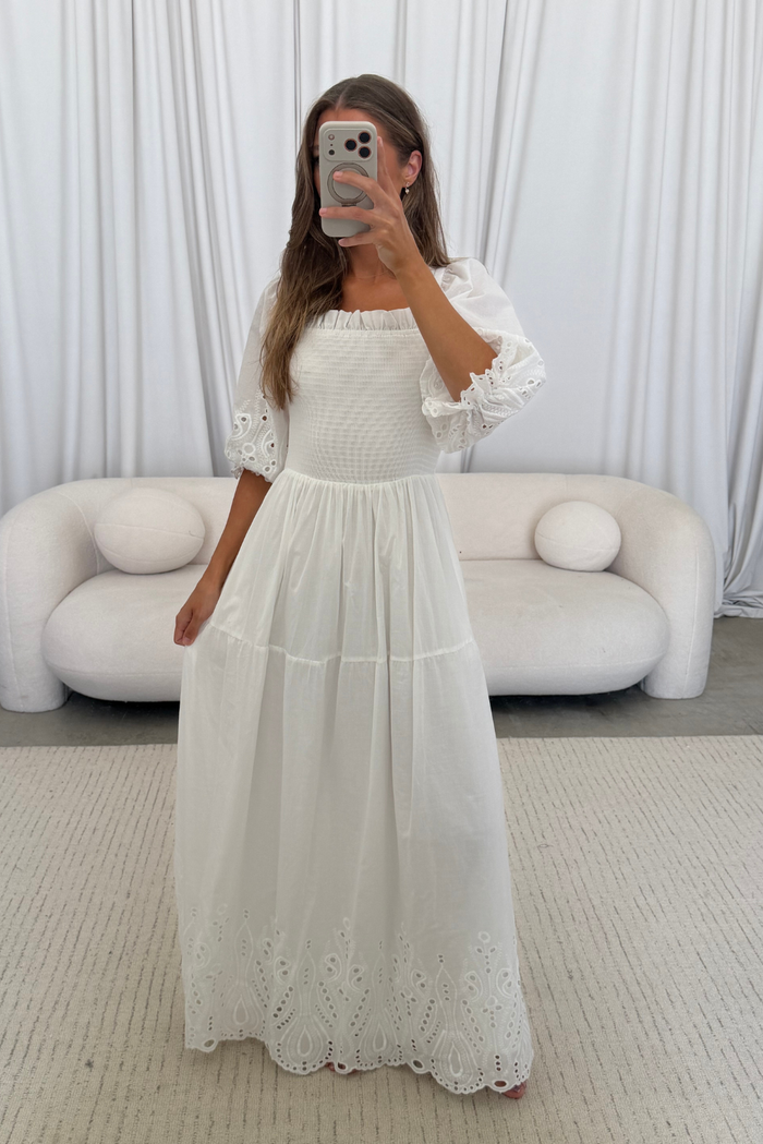 100% Cotton Karolina Maxi Dress in White