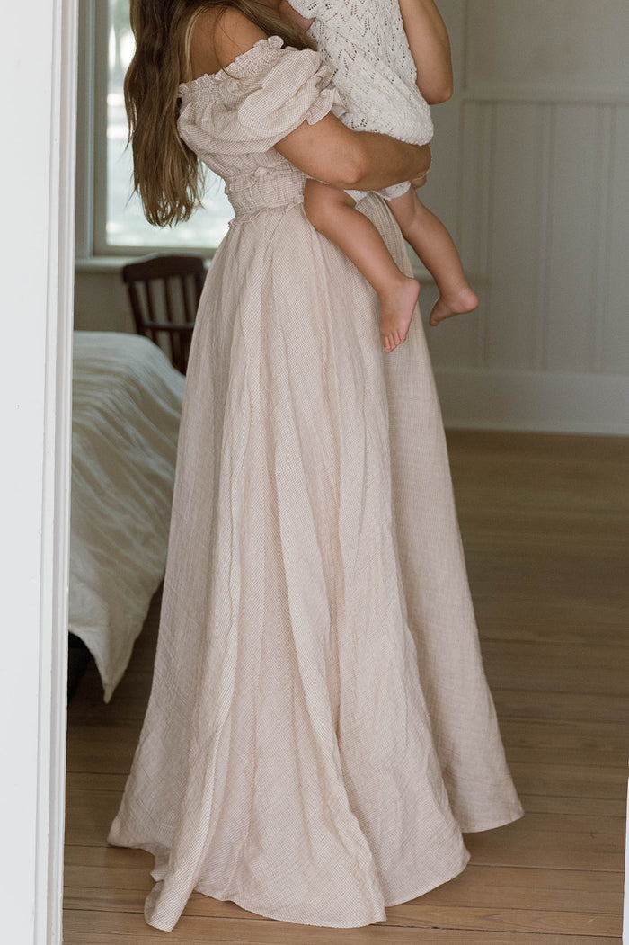 100% Cotton Sydnee Maxi Dress in Brick Grid - Bump Friendly & Inclusive Sizing