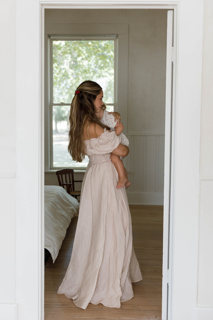 100% Cotton Sydnee Maxi Dress in Brick Grid - Bump Friendly & Inclusive Sizing