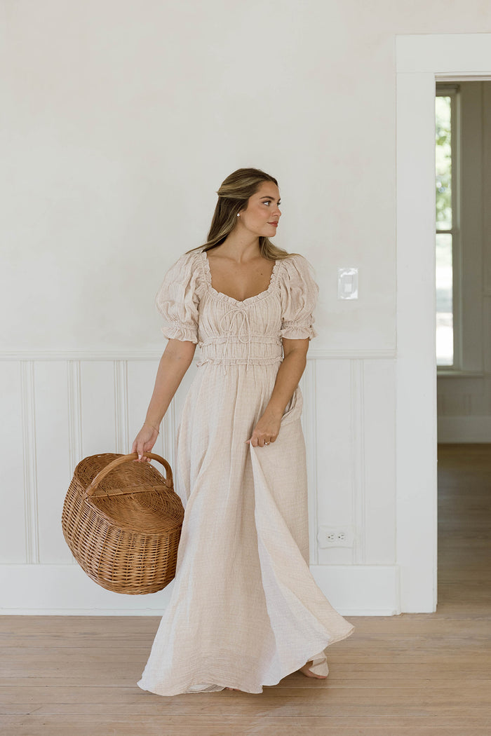 100% Cotton Sydnee Maxi Dress in Brick Grid - Bump Friendly & Inclusive Sizing