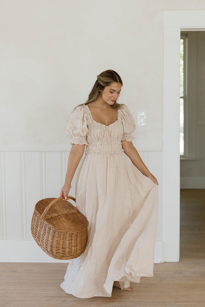 100% Cotton Sydnee Maxi Dress in Brick Grid - Bump Friendly & Inclusive Sizing