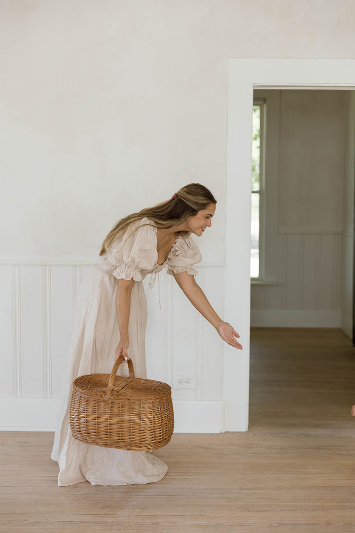 100% Cotton Sydnee Maxi Dress in Brick Grid - Bump Friendly & Inclusive Sizing