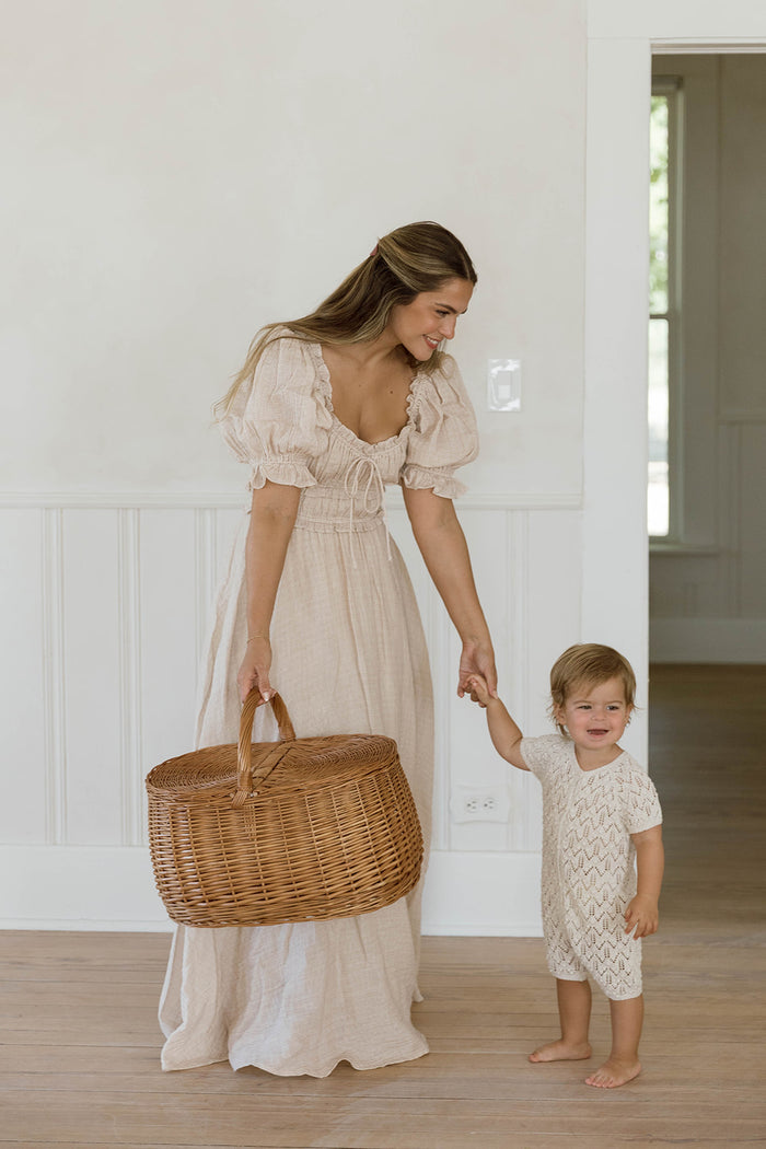 100% Cotton Sydnee Maxi Dress in Brick Grid - Bump Friendly & Inclusive Sizing