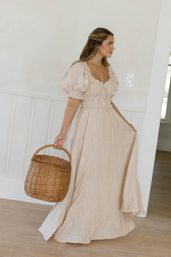100% Cotton Sydnee Maxi Dress in Brick Grid - Bump Friendly & Inclusive Sizing