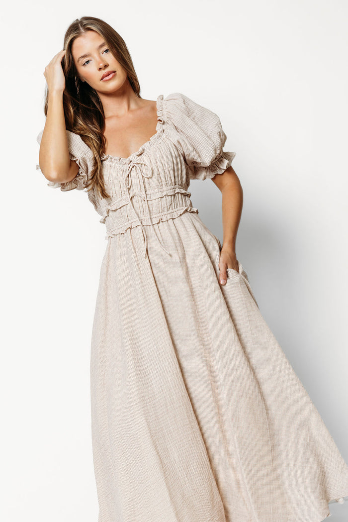 100% Cotton Sydnee Maxi Dress in Brick Grid - Bump Friendly & Inclusive Sizing