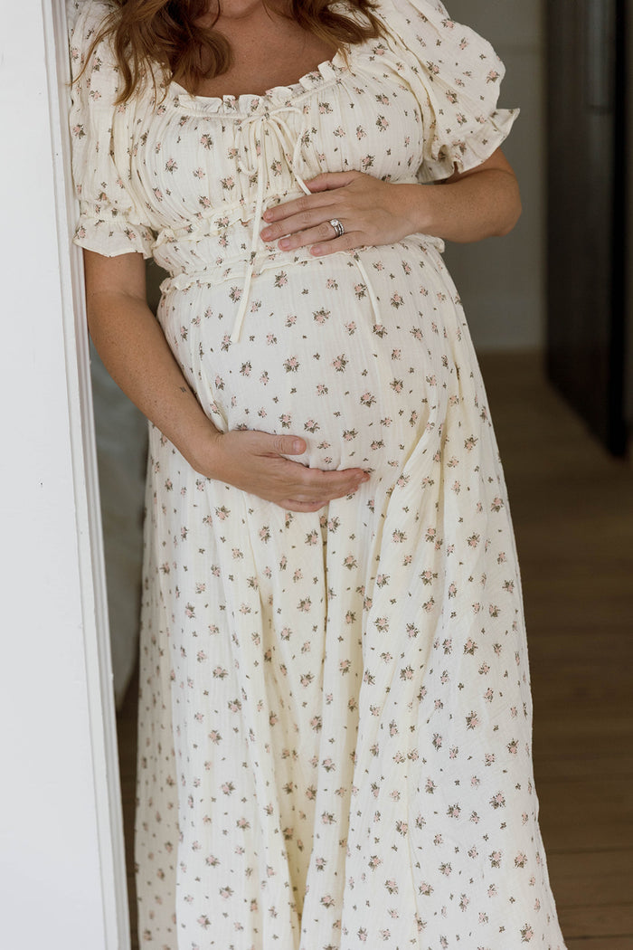 100% Cotton Sydnee Maxi Dress in Green/Blush Floral - Bump Friendly & Inclusive Sizing *9/10 PRE-ORDER*