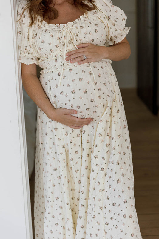 100% Cotton Sydnee Maxi Dress in Green/Blush Floral - Bump Friendly & Inclusive Sizing *9/10 PRE-ORDER*