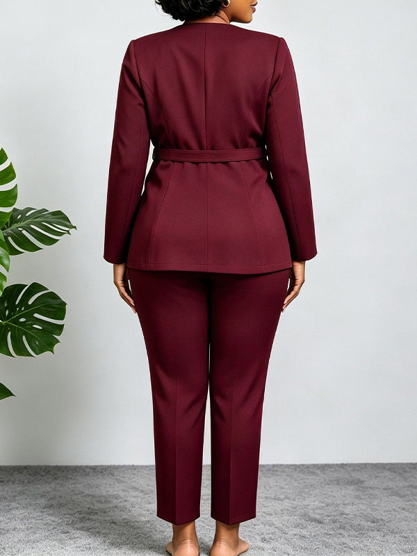 3D Floral Belted Blazer & Pants Set