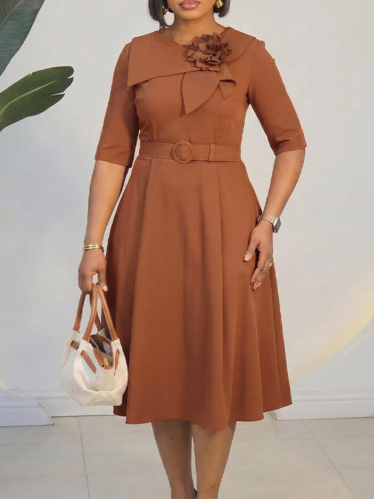 3D Floral Belted Dress