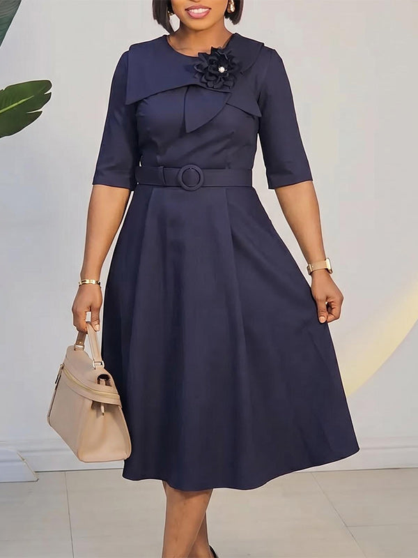 3D Floral Belted Dress