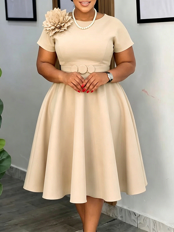3D Floral Belted Dress