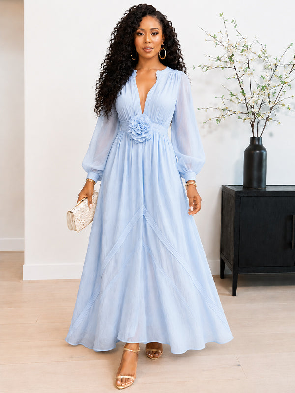 3D Floral V-Neck Maxi Dress