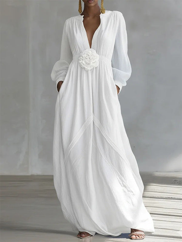 3D Floral V-Neck Maxi Dress