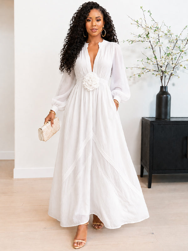 3D Floral V-Neck Maxi Dress