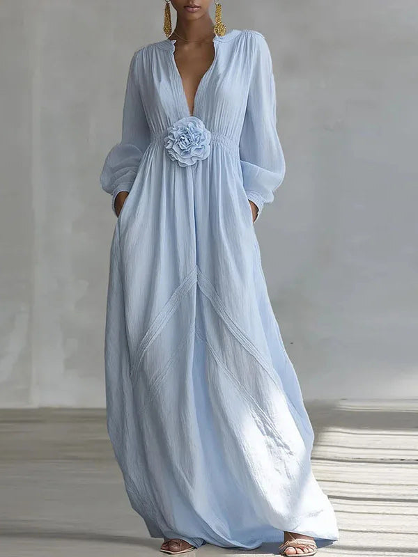 3D Floral V-Neck Maxi Dress