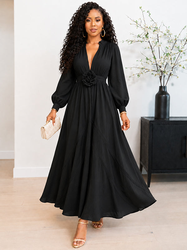 3D Floral V-Neck Maxi Dress