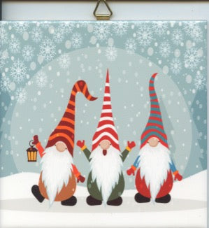 6" Ceramic tile, Three Gnomes with Striped Hats