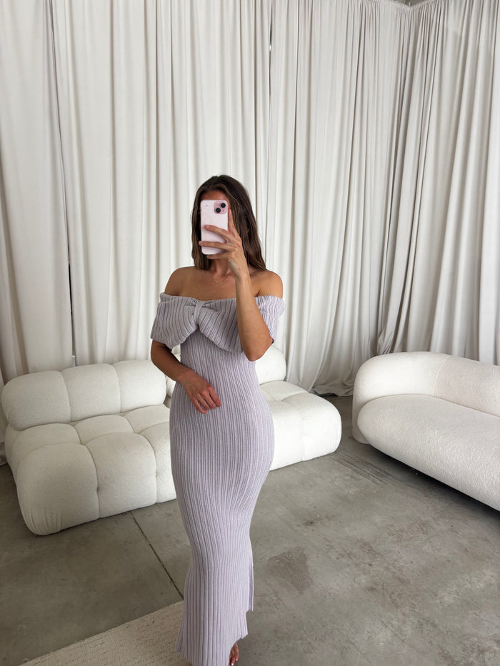Aston Bow Front Maxi Sweater Dress in Lavender - New Bump Friendly & Inclusive Sizing - Soft Premium Luxe Fabric