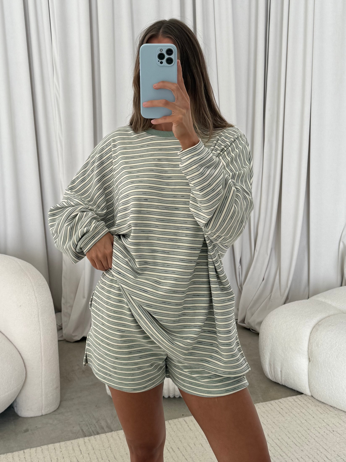 Campbell Striped Shorts in Sage