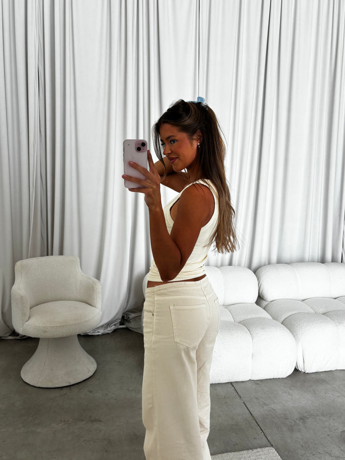 Mel Reversible Ribbed Tank Top in Buttercream