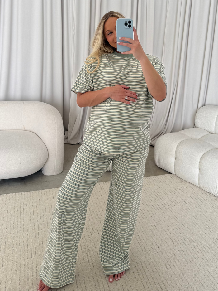 Campbell Striped Fleece Lounge Pants in Sage