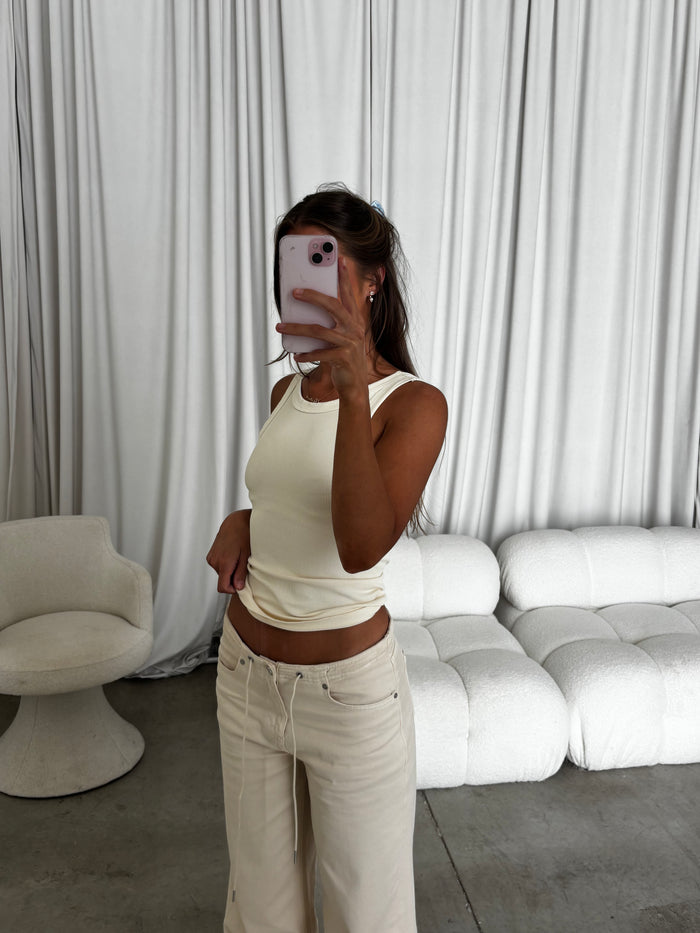Mel Reversible Ribbed Tank Top in Buttercream