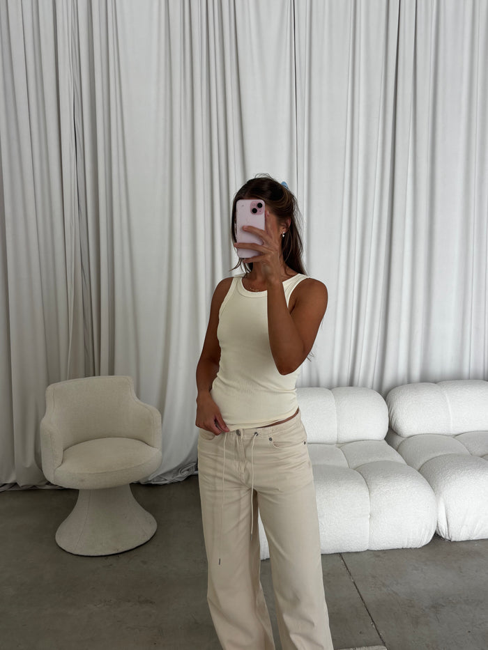 Mel Reversible Ribbed Tank Top in Buttercream