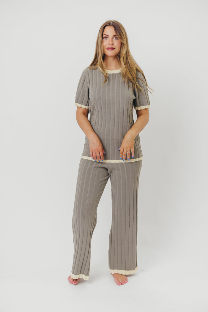 Adele Ribbed Knit Top and Pants Set in Dusty Olive *Final-Sale*